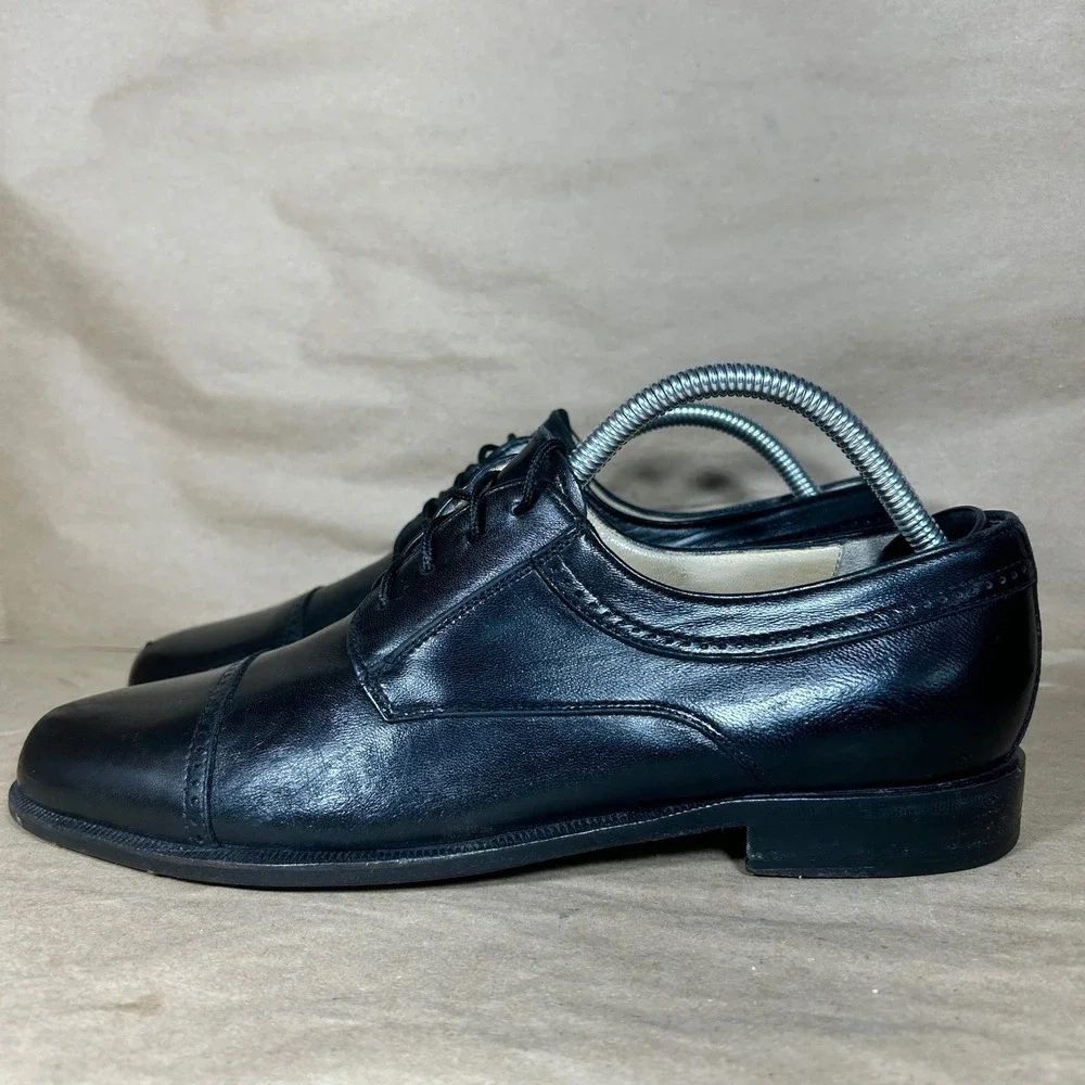 Bally Trino Dress Shoes Mens 9 D Black Solid Leather Cap Toe Oxford Italy
